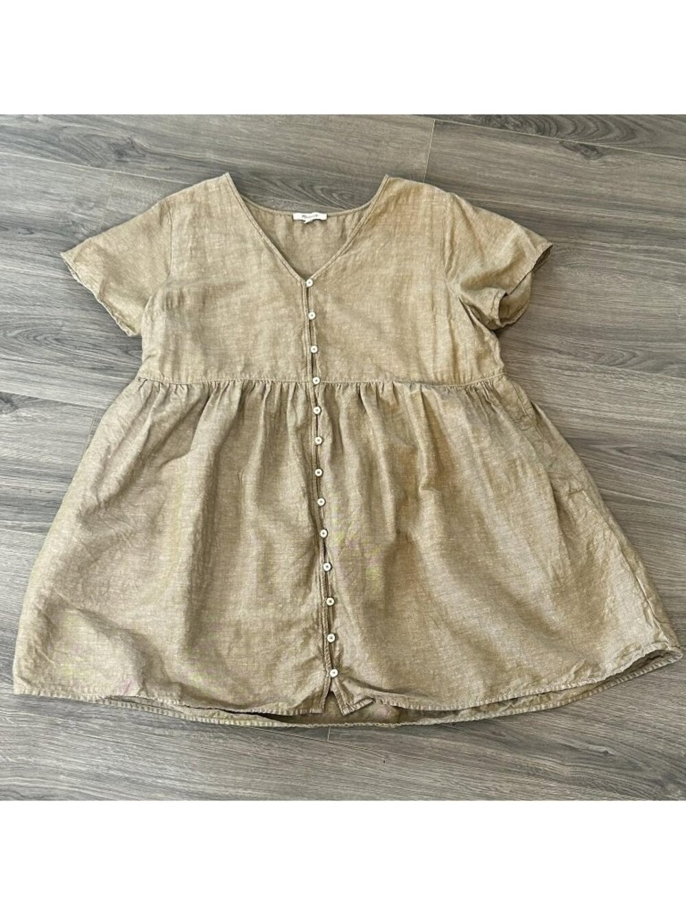 Madewell Dress Womens XXL Mini Beige Linen Blend Alexandra Button Front Pockets